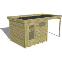 Abri Français - abri de jardin bois Pin autoclave 27mm - 4,64x2,64m / 12,3m2 - Bac acier - Plancher bois