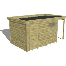 Abri Français - abri de jardin bois Pin autoclave 27mm - 4,44x2,64m / 11,7m2 - Bac acier - Plancher bois