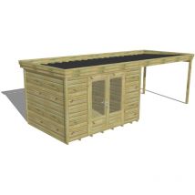 Abri Français - abri de jardin bois Pin autoclave 27mm - 6,94x2,64m / 18,3m2 - Bac acier - Plancher bois