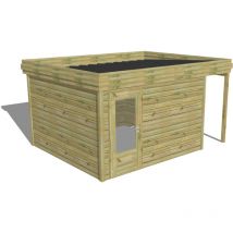 Abri Français - abri de jardin bois Pin autoclave 27mm - 4,44x3,44m / 15,3m2 - Bac acier
