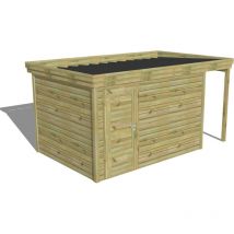 ABRI DE JARDIN bois Pin autoclave 27mm - 4,44x2,64m / 11,7m2 - Bac acier - Abri Français