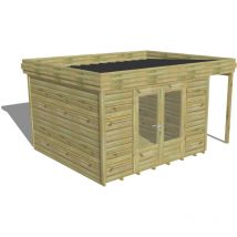 Abri Français - abri de jardin bois Pin autoclave 27mm - 4,44x3,44m / 15,3m2 - Bac acier - Plancher bois