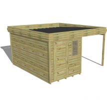 Abri Français - abri de jardin bois Pin autoclave 27mm - 4,14x4,34m / 18m2 - Bac acier - Plancher bois