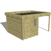 Abri Français - abri de jardin bois Pin autoclave 27mm - 4,14x3,44m / 14,2m2 - Bac acier - Plancher bois