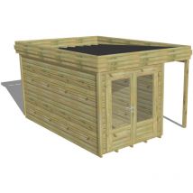 Abri Français - abri de jardin bois Pin autoclave 27mm - 3,14x4,34m / 13,6m2 - Bac acier - Plancher bois