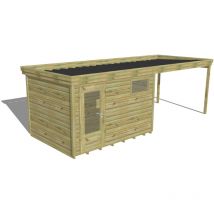 Abri Français - abri de jardin bois Pin autoclave 27mm - 6,94x2,64m / 18,3m2 - Bac acier - Plancher bois