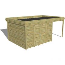 Abri Français - abri de jardin bois Pin autoclave 27mm - 5,44x3,44m / 18,7m2 - Bac acier - Plancher bois