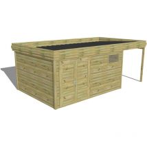 Abri Français - abri de jardin bois Pin autoclave 27mm - 6,34x3,44m / 21,8m2 - Bac acier