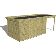 Abri Français - abri de jardin bois Pin autoclave 27mm - 6,34x2,64m / 16,7m2 - Bac acier - Plancher bois