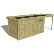 Abri Français - abri de jardin bois Pin autoclave 27mm - 6,34x2,14m / 13,6m2 - Bac acier