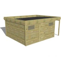 Abri Français - abri de jardin bois Pin autoclave 27mm - 5,34x4,34m / 23,2m2 - Bac acier