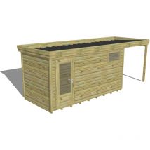 Abri Français - abri de jardin bois Pin autoclave 27mm - 6,34x2,14m / 13,6m2 - Bac acier - Plancher bois