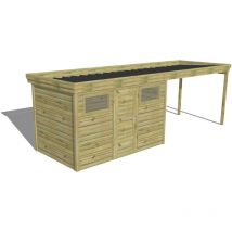 Abri Français - abri de jardin bois Pin autoclave 27mm - 6,94x2,14m / 14,9m2 - Bac acier
