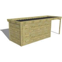 Abri Français - abri de jardin bois Pin autoclave 27mm - 6,34x2,14m / 13,6m2 - Bac acier