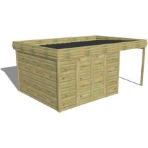 Abri Français - abri de jardin bois Pin autoclave 27mm - 5,44x3,44m / 18,7m2 - Bac acier
