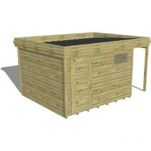 Abri Français - abri de jardin bois Pin autoclave 27mm - 4,44x3,44m / 15,3m2 - Bac acier - Plancher bois