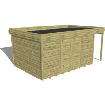 Abri Français - abri de jardin bois Pin autoclave 27mm - 5,34x3,44m / 18,4m2 - Bac acier - Plancher bois