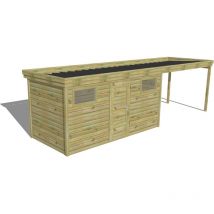 Abri Français - abri de jardin bois Pin autoclave 27mm - 7,84x2,14m / 16,8m2 - Bac acier