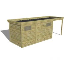 Abri Français - abri de jardin bois Pin autoclave 27mm - 6,34x2,14m / 13,6m2 - Bac acier