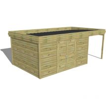 ABRI DE JARDIN bois Pin autoclave 27mm - 6,34x3,44m / 21,8m2 - Bac acier - Abri Français