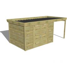 Abri Français - abri de jardin bois Pin autoclave 27mm - 5,44x2,64m / 14,4m2 - Bac acier