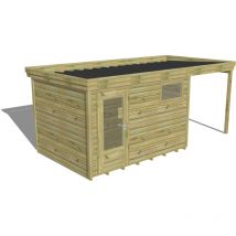Abri Français - abri de jardin bois Pin autoclave 27mm - 5,44x2,64m / 14,4m2 - Bac acier - Plancher bois
