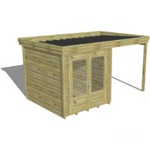 Abri Français - abri de jardin bois Pin autoclave 27mm - 4,14x2,64m / 10,9m2 - Bac acier - Plancher bois