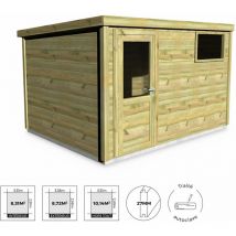 Sweeek - Abri de jardin contemporain 3.3 x 2.5m traité autoclave classe 3. Chamrousse en bois de 10.15m². structure en bois sylvestre 27mm. sapin du