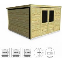 Sweeek - Abri de jardin contemporain 3.3 x 3.3m traité autoclave classe 3. Valloire en bois de 12.95m². structure en bois sylvestre 27mm. sapin du
