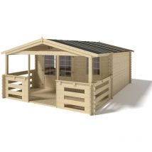 Altanka - Abri de jardin en bois - 4x4 m + terrasse avec balustrade et avant-toit en bois - 24 m2