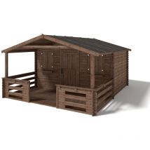 Altanka - Abri de jardin en bois - 4x4 m + terrasse avec balustrade et avant-toit en bois - 24 m2 - Traité