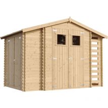 Timbela - Abri de jardin en bois et range bûches extérieur avec sol traité - extérieur I206xL328xH218 cm/ 3,53 + 0,97+0,97 m2 Petit abri à outils,