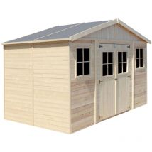 Timbela - Abri de jardin en bois Exterieur plus les planchers IMPRÉGNÉ-Chalet en Pin/épicéa- H246x418x220 cm/8 m²-Construction de Panneaux