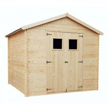 Abri de Jardin en Bois Naturel Gardiun Dimitri 238x238x236 cm - 6,8 m² Toiture en Bitume Double Porte Épaisseur du Bois 19 mm