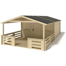 Altanka - Abri de jardin en bois - 4x3 m + terrasse avec balustrade et avant-toit en bois - 24 m2