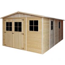 Timbela - Abri de Jardin en Bois Naturel - Stockage extérieur avec fenêtres- H226x324x516 cm/15 m² hangar en bois naturel - Atelier rangement outils