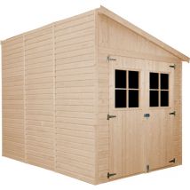 Timbela - Abri de Jardin en Bois Naturel(avec paroi latérale) - Stockage extérieur avec fenêtres- H244x218x318 cm/6 m2, hangar en bois naturel