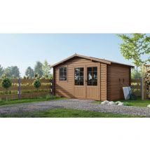 Altanka - Abri de jardin en bois - 11,70m2 - 3,90x3m - Traité - Ep. 34mm - Couleur: marron