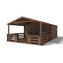 Altanka - Abri de jardin en bois - 4x3 m + terrasse avec balustrade et avant-toit en bois - 24 m2 - Traité