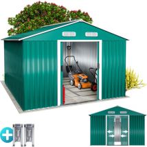 Abri de jardin en métal vert 14,65m³ Cabane remise rangement vélos outils bricolage