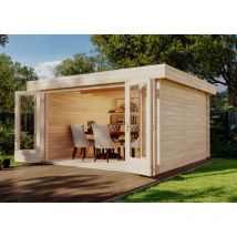 Abri de jardin Java-44 A ISO avec grande porte accordéon Naturel , 44 mm Épaisseur paroi 410 x 350 cm