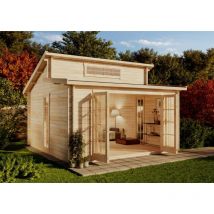 Carlsson - Abri de jardin Lausitz-40 iso avec porte pliante Naturel , 40 mm Épaisseur paroi 440 x cm