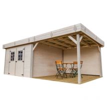 Habrita - Abri avec terrasse couverte 20,64m² bois naturel kmp3434.02b