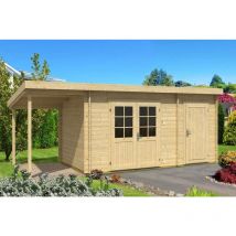 Abri de jardin Maria toit en pente avec annexe Naturel , 28 mm Épaisseur paroi 600 x 279 cm