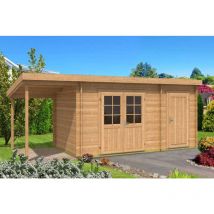 Alpholz - Abri de jardin Maria toit en pente avec annexe Marron Imprégné, 40 mm Épaisseur paroi 600 x 279 cm