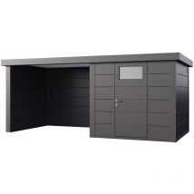 Telluria - Abri de jardin métallique anthracite 12,5m² avec annexe Noir Galvanisé, 0,9 mm Épaisseur paroi 240 x 596 cm