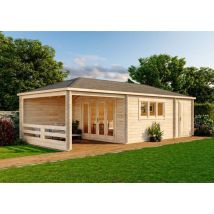 Abri de jardin modèle Montana-44 avec extension Naturel , 44 mm Épaisseur paroi 920 x 425 cm
