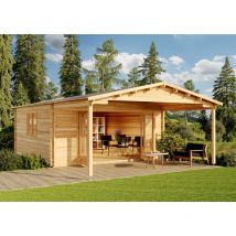 Alpholz - Abri de jardin Nyborg-44 iso avec porte pliante Marron Imprégné, 44 mm Épaisseur paroi 500 x 796 cm