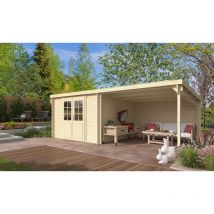 Touschalets - Abri de jardin Moussy 34mm - 8,13m² intérieur + préau 8.13m²