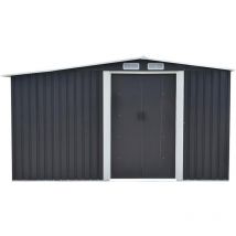 Abri de jardin métal avec abri bûche en acier galvanisé gris 10,29 m² - LERY